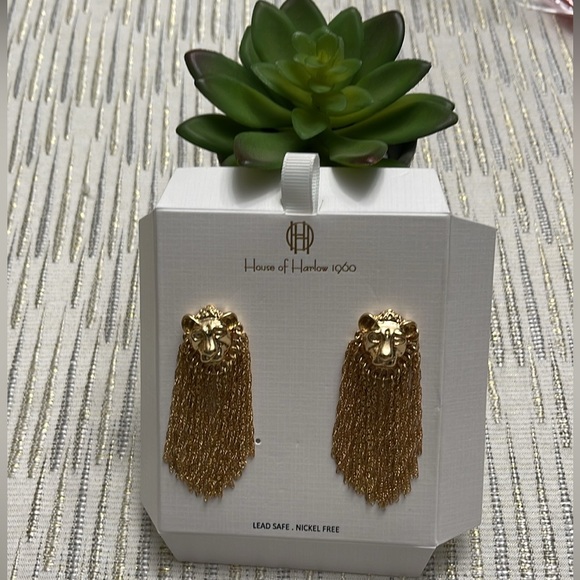 House of Harlow 1960 🔥Lion Head Fringe Gold Dangle Earring - Picture 3 of 7
